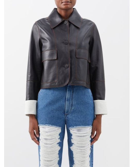 Loewe Contrast-cuff Cropped Leather Jacket