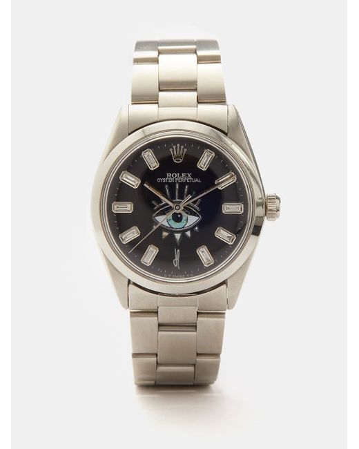 Jacquie Aiche Vintage Rolex Oyster 34mm Diamond Steel Watch