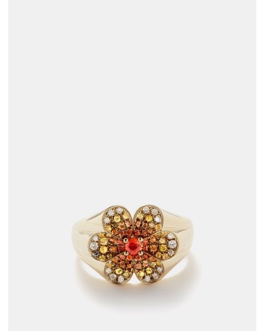 Yvonne Léon Daisy Diamond Sapphire 9kt Gold Ring
