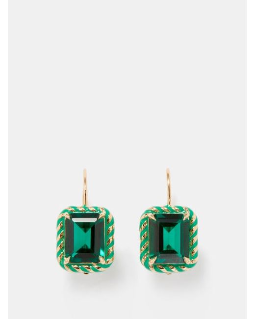 Alison Lou Streamer Emerald 14kt Gold Drop Earrings