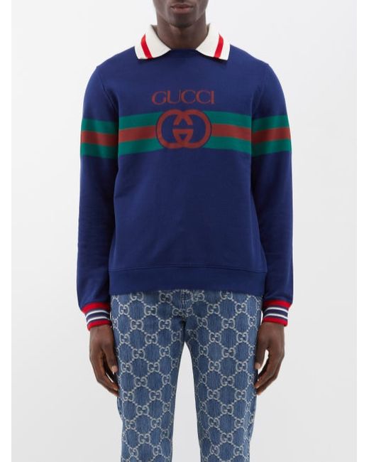 Gucci Stripe-collar Logo-print Jersey Sweatshirt