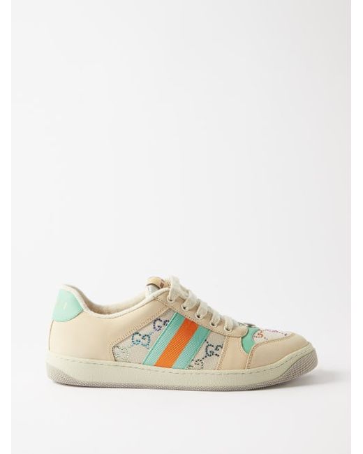 Gucci Screener Gg-logo Leather And Mesh Trainers