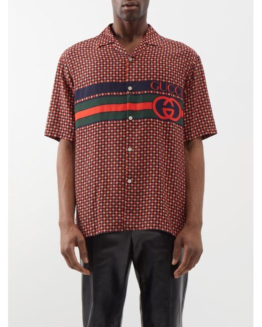 Gucci Logo-print Checked Silk Bowling Shirt