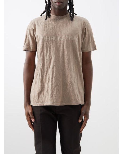Saint Laurent Reverse-logo Crinkled Cotton-blend Jersey T-shirt