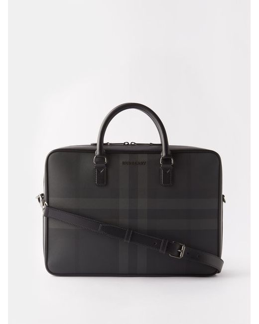 Burberry Check Coated-canvas And Leather Briefcase