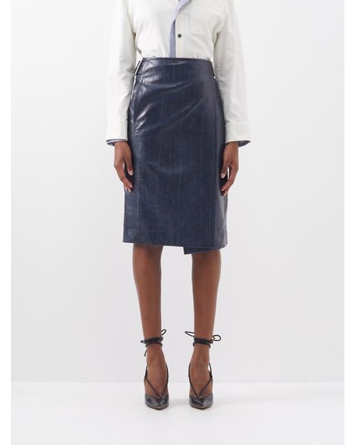 Bottega Veneta Belted Crinkled-leather Pencil Skirt