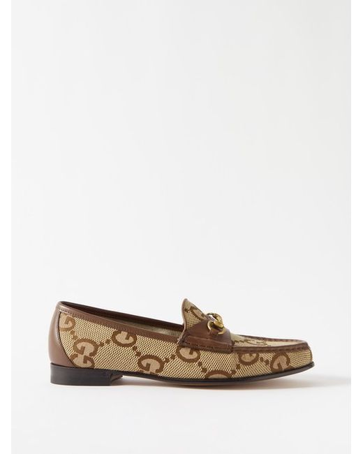 Gucci Horsebit Gg-canvas And Leather Loafers