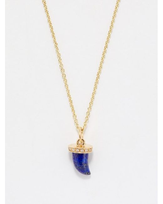 Sydney Evan Horn Diamond Lapis Lazuli 14kt Gold Necklace