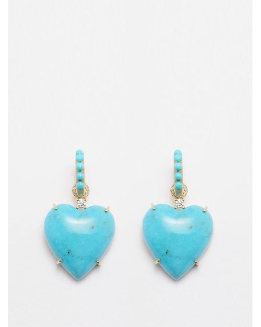 Irene Neuwirth Heart Diamond Turquoise 18kt Gold Drop Earrings