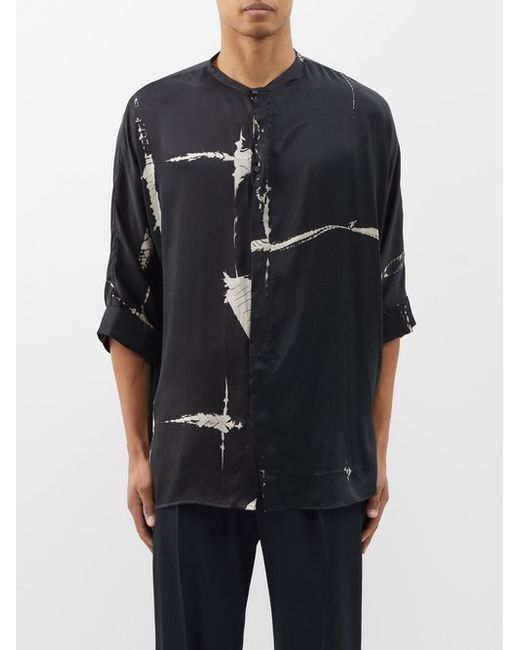 Delos Stand-collar Printed Silk-satin Shirt