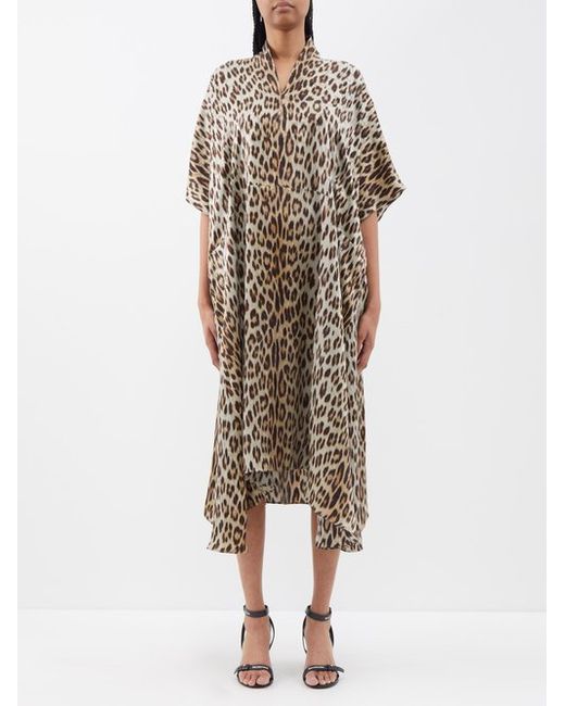Balenciaga Oversized Leopard-print Silk-satin Midi Dress