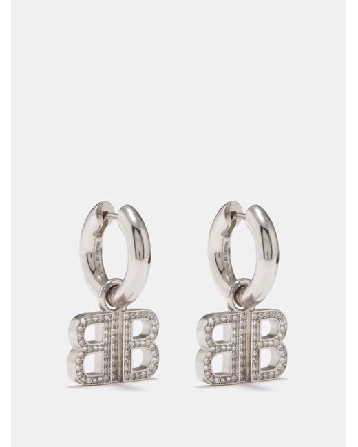 Balenciaga Bb-logo Crystal-embellished Hoop Earrings