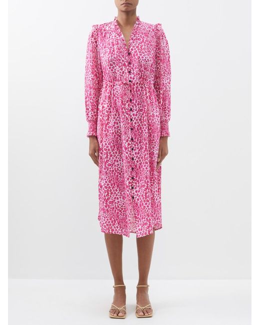 Cefinn Stella Leopard-print Silk Midi Dress