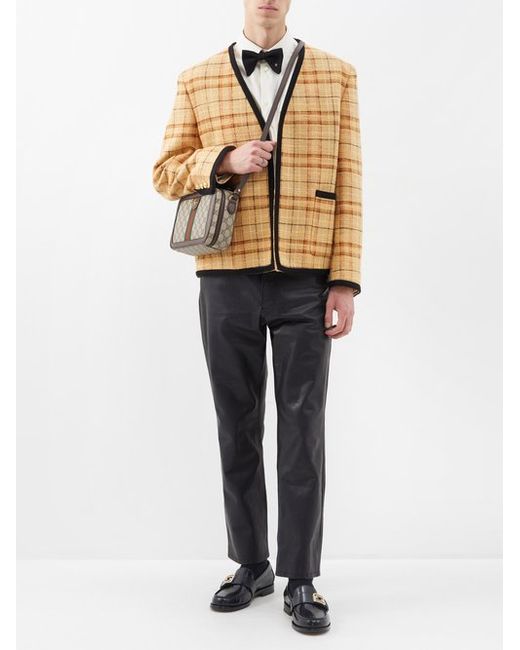 Gucci Collarless Check Linen-blend Jacket