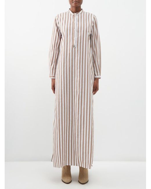 Fortela Valery Stand-collar Striped Cotton Maxi Dress