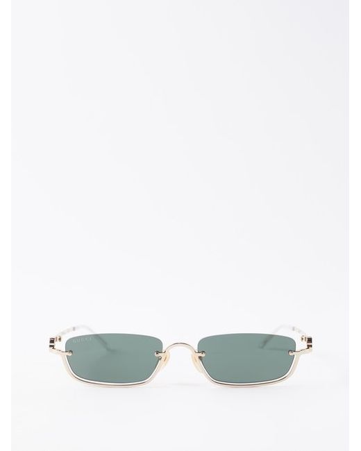 Gucci Half-rim Slim Rectangular Metal Sunglasses