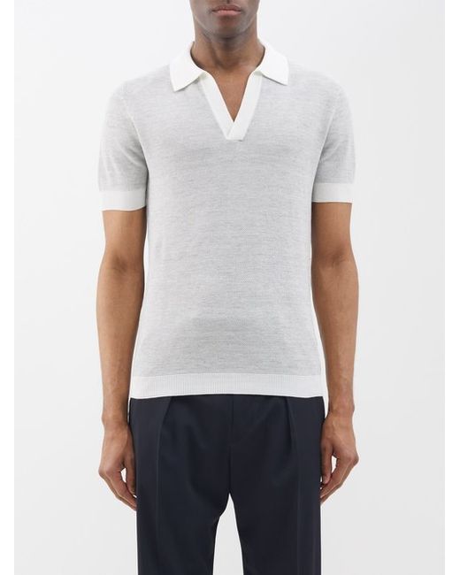 Thom Sweeney Contrast Cotton-blend Knitted Polo Shirt
