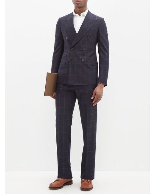 Gucci Double-breasted Gg-check Wool Suit