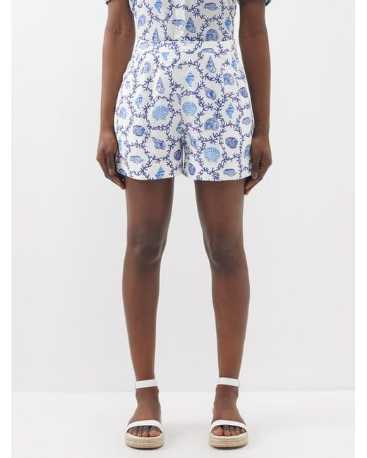 Saloni Shell-print Tailored Linen Shorts