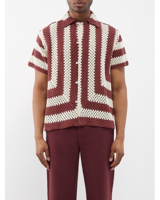 Bode Flagship Striped Crochet-cotton Shirt