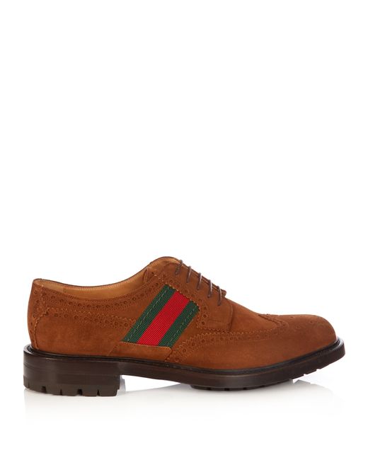 Gucci Web-panelled suede brogues