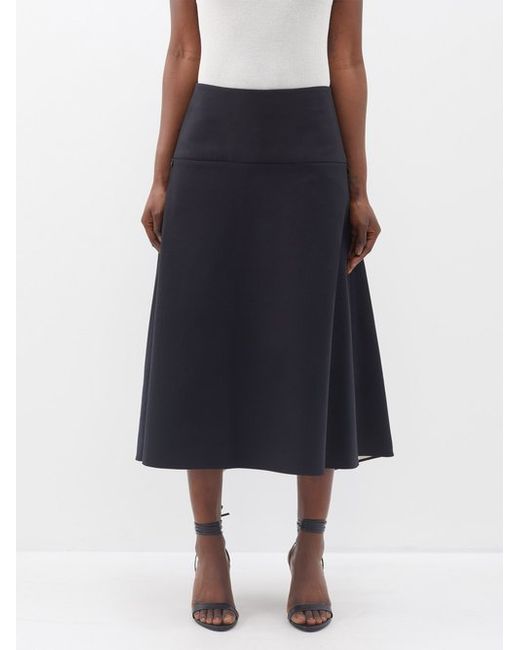 Another Tomorrow Contrast-lining Organic-cotton Midi Skirt