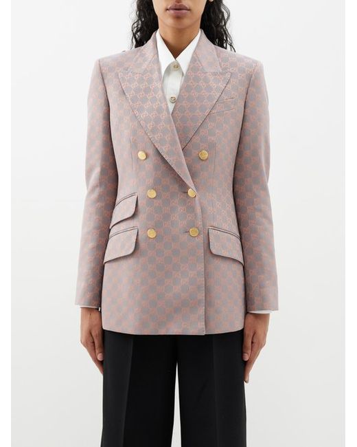 Gucci Double-breasted Gg-jacquard Cotton-blend Jacket