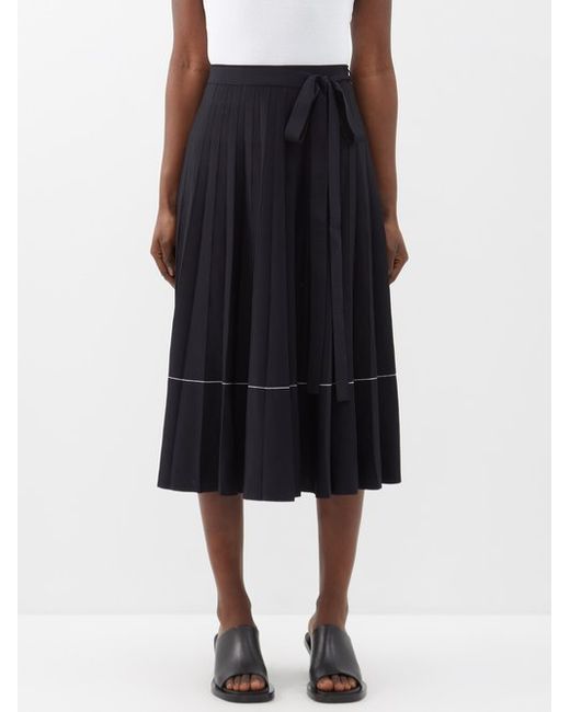 Another Tomorrow Pleated Jersey Midi Skirt