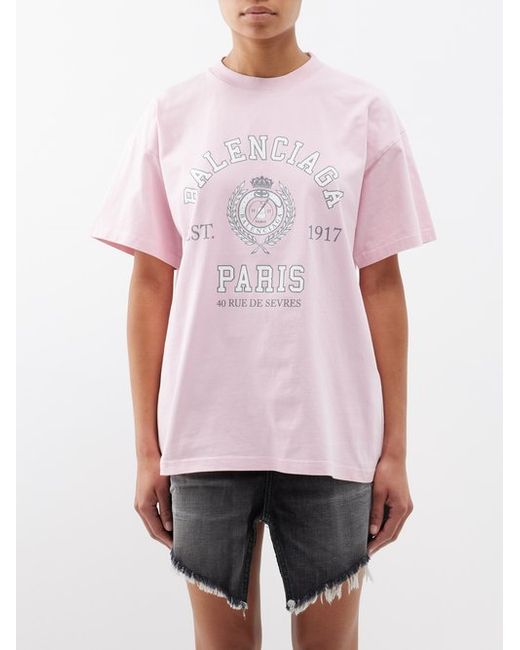 Balenciaga Varsity-logo Print Cotton-jersey T-shirt