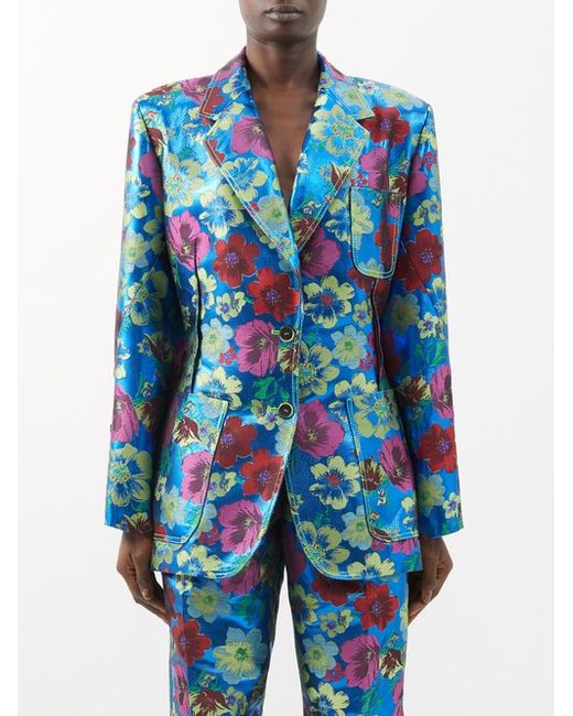 Christopher John Rogers Single-breasted Floral-jacquard Lurex Suit Jacket