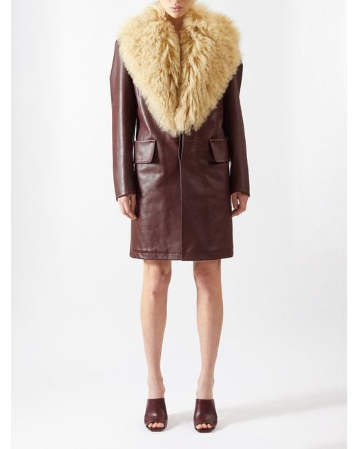 Bottega Veneta Shearling-collar Leather Coat