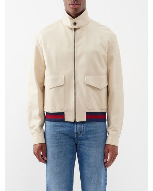 Gucci Web-stripe Leather Jacket