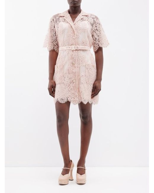 Gucci Lace-overlay Belted Cotton-blend Mini Dress