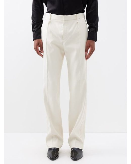 Saint Laurent Pleated Silk-blend Straight-leg Trousers