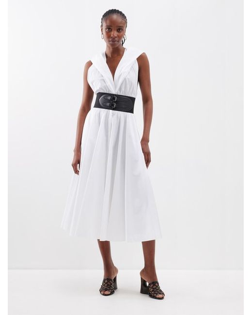 Alaïa Archetypes Belt-waist Cotton-poplin Midi Dress