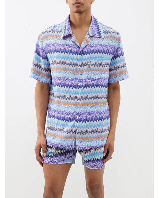 Missoni Mare Cuban-collar Zigzag-print Poplin Shirt