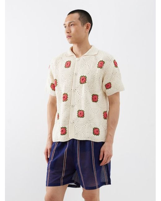 Bode Rosette Crochet-knit Short Sleeved Shirt