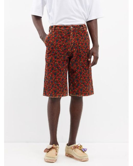 Erl Floral-print Cotton-corduroy Shorts
