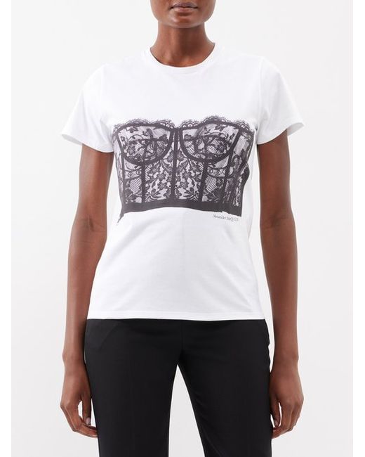Alexander McQueen Lace Bustier-print Cotton-jersey T-shirt