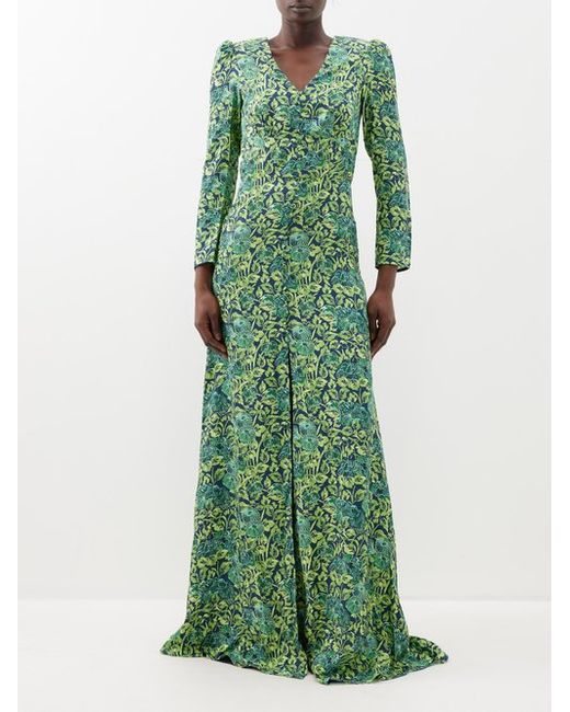 Saloni Margot-b Printed Silk-jacquard Maxi Dress