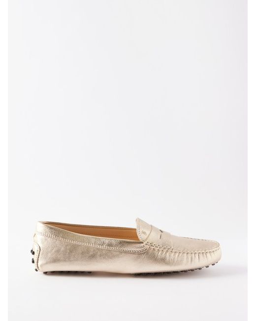 Tod's Gommino Metallic-leather Loafers