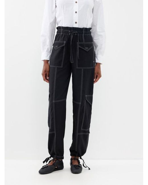 Ganni Paperbag-waist Contrast-stitch Cargo Trousers