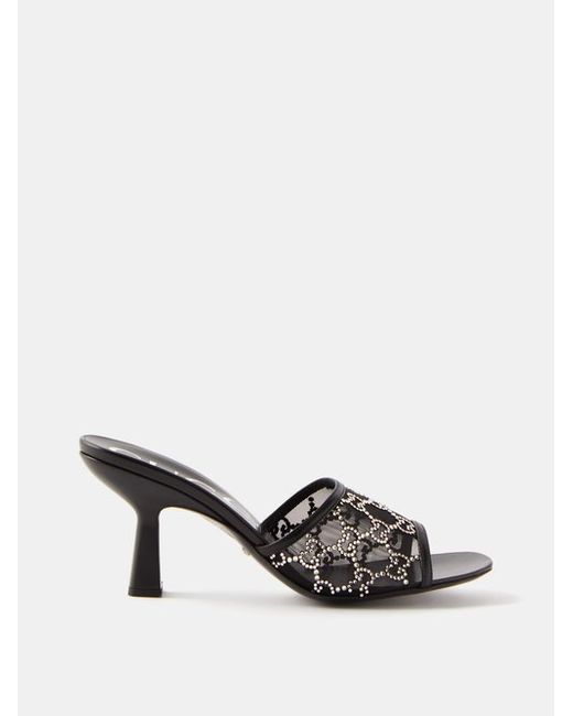 Gucci GG-embellished Mesh And Leather Mule Sandals