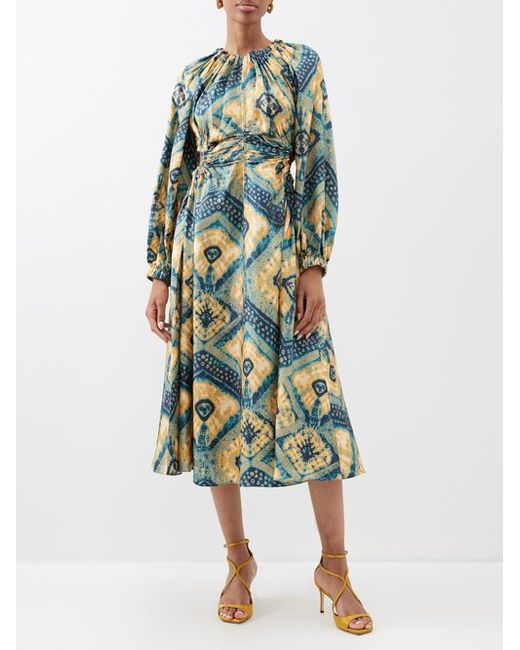 Ulla Johnson Tulia Diamond Shibori-print Silk-twill Midi Dress