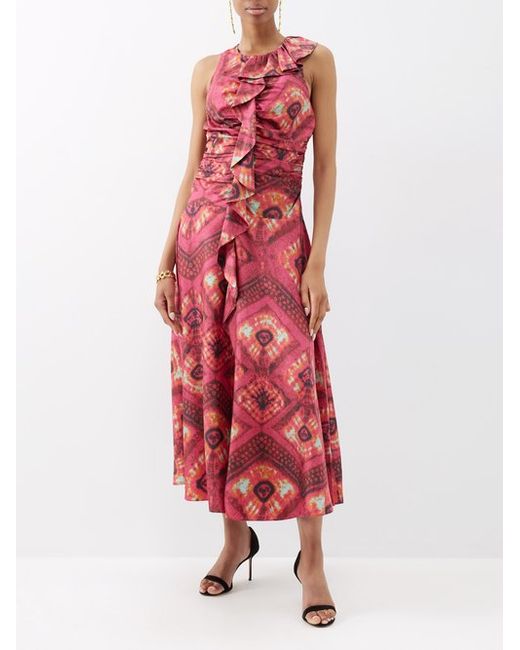 Ulla Johnson Othella Ruffled Shibori-dyed Silk Midi Dress