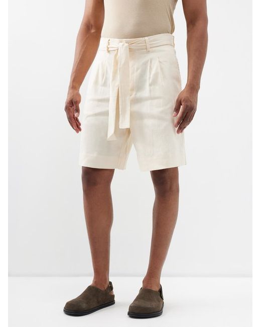 Commas Belted Linen-blend Shorts