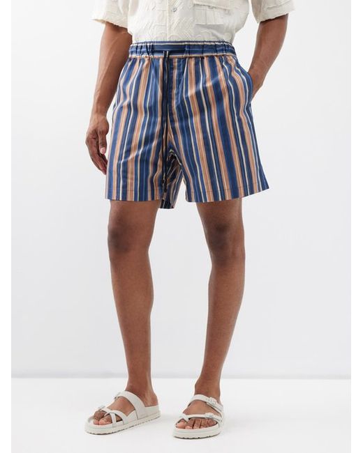 Commas Striped Cotton-poplin Shorts