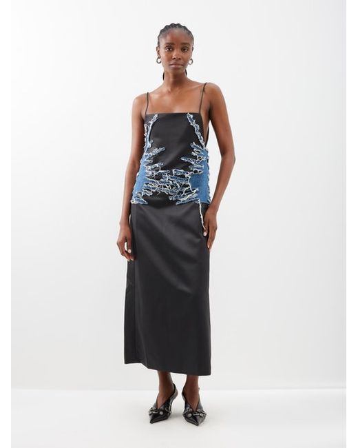 Y / Project Denim-embellished Satin Slip Dress