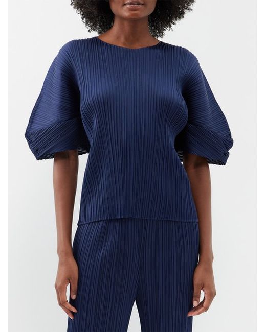 Pleats Please By Issey Miyake Puff-sleeve Technical-pleated Top