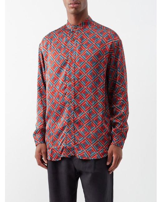 SMR Days Tulum Stand-collar Grid-print Cotton Shirt